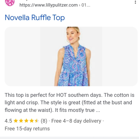 NWOT!! Lilly Pulitzer Nivella Ruffle Hem top S - Picture 2 of 3